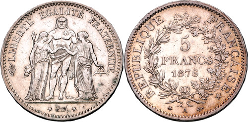 Moneta francia franchi 1876 - francia, 5