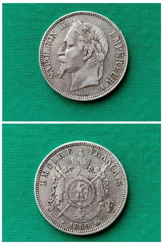 France francs 1869 - france, 5